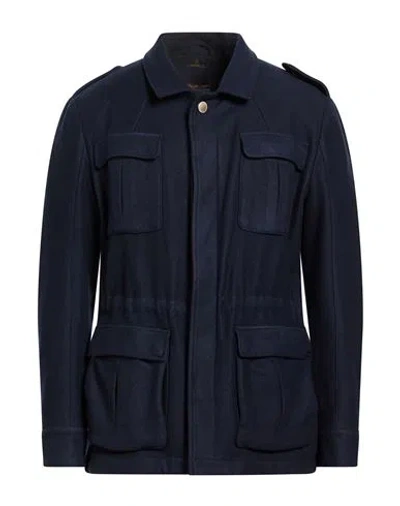 Santaniello Man Jacket Navy Size 40 Wool, Polyamide In Blue