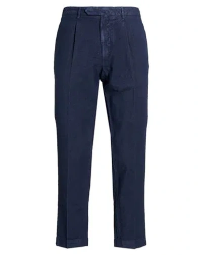 Santaniello Man Pants Navy Size 32 Cotton, Linen In Blue