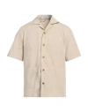 Santaniello Man Shirt Beige Size 44 Cotton, Elastane
