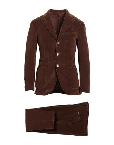 Santaniello Man Suit Chocolate Brown Size 38 Cotton