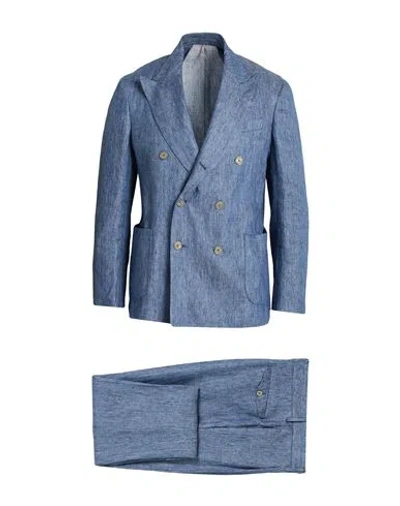 Santaniello Man Suit Light Blue Size 36 Linen