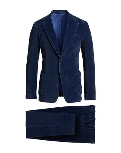 Santaniello Man Suit Navy Size 44 Cotton, Elastane In Blue