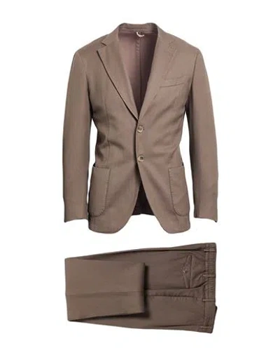 Santaniello Man Suit Taupe Size 38 Wool, Lyocell In Grey