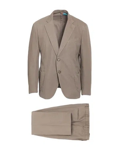 Santaniello Man Suit Taupe Size 46 Cotton, Linen In Brown