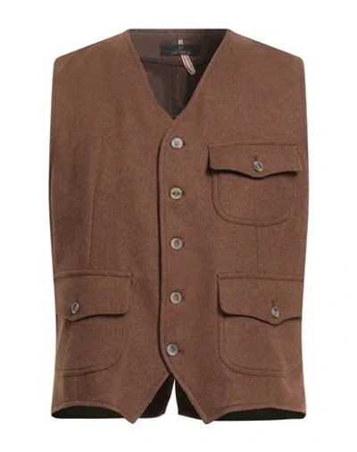 Santaniello Man Tailored Vest Brown Size 44 Wool, Polyamide, Polyester