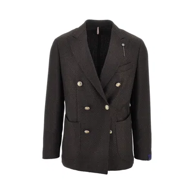Santaniello Mélange Tweed Tailored Jacket In Brown