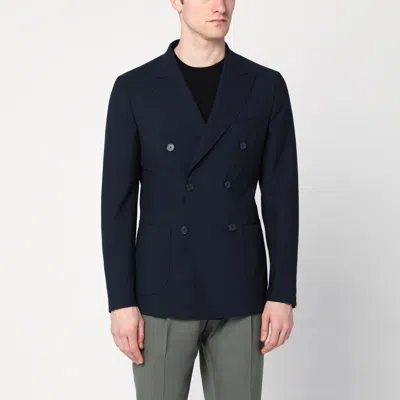 SANTANIELLO MEN'S BLUE DOUBLE BREASTED WOOL BLEND JACKET