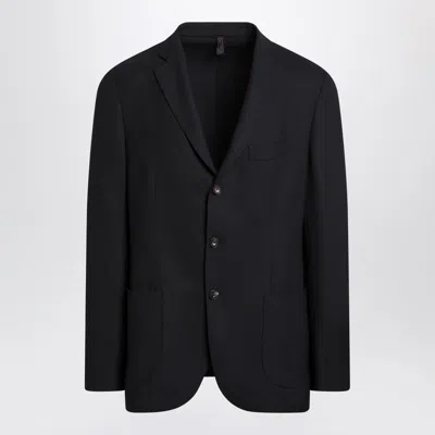 SANTANIELLO MEN'S BLUE WOOL BLEND SINGLE-BREASTED JACKET