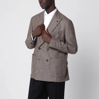 SANTANIELLO SANTANIELLO MEN'S BROWN MÉLANGE WOOL & CASHMERE DOUBLE-BREASTED JACKET WITH PEAK LAPELS