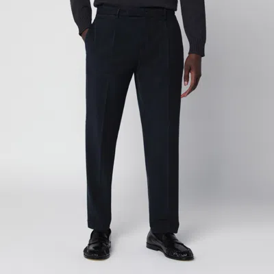 Santaniello Men's Tailored Cotton-blend Trousers With Single Pleat And Turn-up Hem In Blue