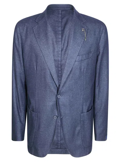 Santaniello Men's Washed Wool Jacket In Textured Cloth In Blue