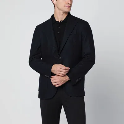 SANTANIELLO NAVY BLUE SINGLE-BREASTED WOOL JACKET