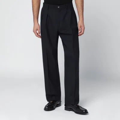 Santaniello Blue Wool Blend Trousers In Black