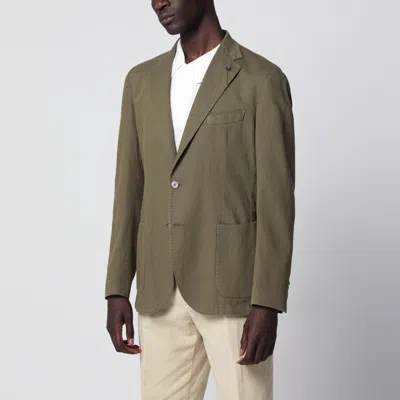 Santaniello Olive Green Slim-fit Single-breasted Linen Blazer In Animal Print