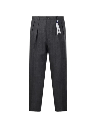 Santaniello Pleated Check Trousers In Black