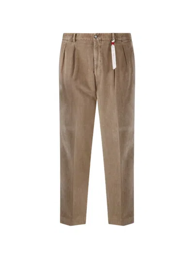 Santaniello Pleated Corduroy Trousers In Brown