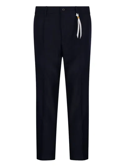 Santaniello Pleated Ribbon-detail Trousers In Blue