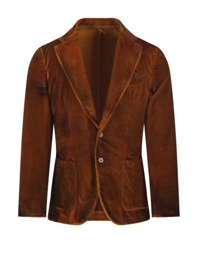 Santaniello Rich Textured Corduroy Blazer In Brown