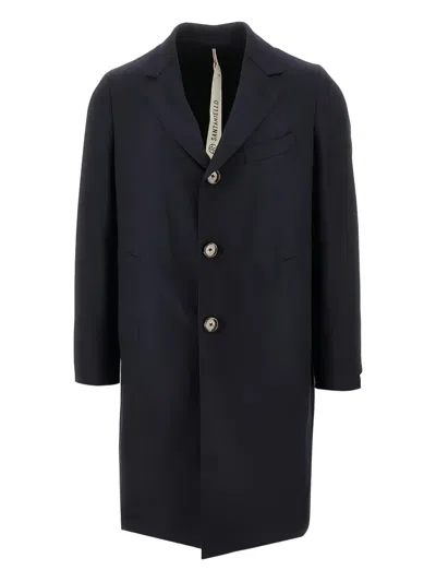 Santaniello Flannel Single-breasted Tailored Coat In Blue