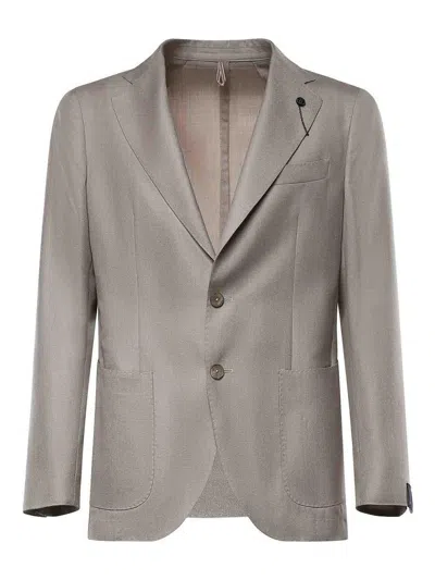 Santaniello Single-breasted Wool-blend Blazer In Beige