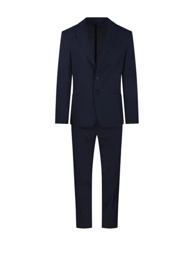 Santaniello Tailored Black Suit With Notch Lapels And Two-button Closure In Blue