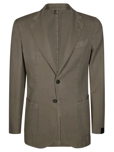 Santaniello Tailored Lino Ramiè Blazer With Two-button Closure In Green