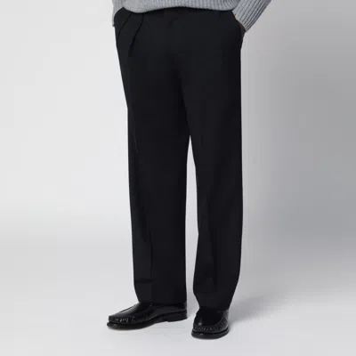 Santaniello Tailored Wool Trousers With Double Pleats And Pressed Crease In Blue