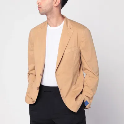 Santaniello Walnut-coloured Single-breasted Jacket In Cotton In Neutral