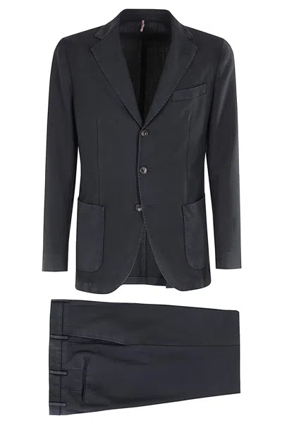 Santaniello Washed Wool Suit In Blue