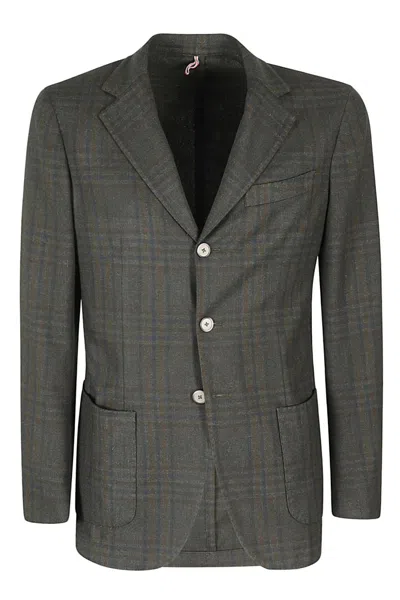 Santaniello Wool Blazer With Three Buttons And Patch Pockets In Green