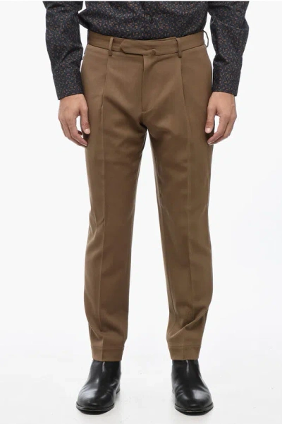 Santaniello Wool Blend Il Viaggiatore Single-pleat Pants With Belt Loops In Brown
