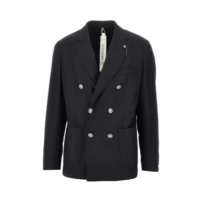 Santaniello Wool-blend Tailored Jacket In Black