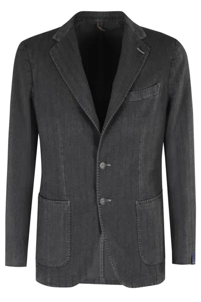Santaniello Yarn-dyed Resca Blazer Jacket In Gray