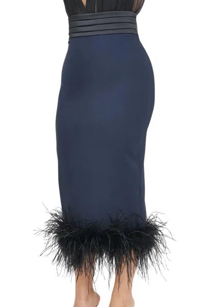 Santas Black/blue Polyester Elastane Women's Midi Skirt