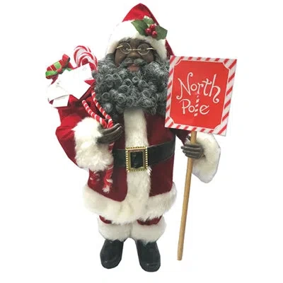 Santa's Workshop 15" African American North Pole Santa In White;red