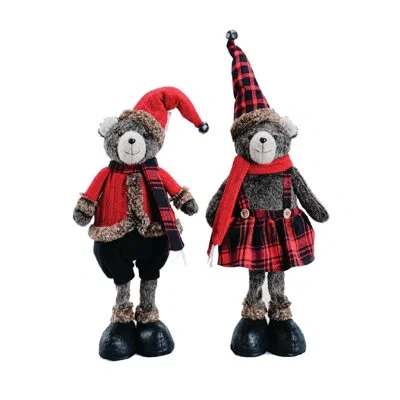 Santa's Workshop 2 Piece Buffalo Plaid Bears Set In Black;brown;red