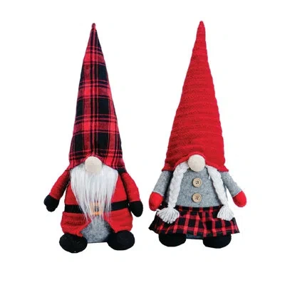 Santa's Workshop 2 Piece Buffalo Plaid Gnomes Set In Black;red;gray
