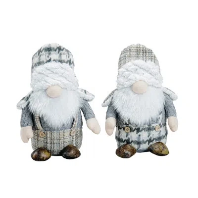 Santa's Workshop 2 Piece Gray Plaid Gnomes Set In Brown;white;gray