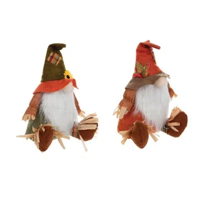 Santa's Workshop 2 Piece Scarecrow Gnomes Set In Orange;brown;white;green
