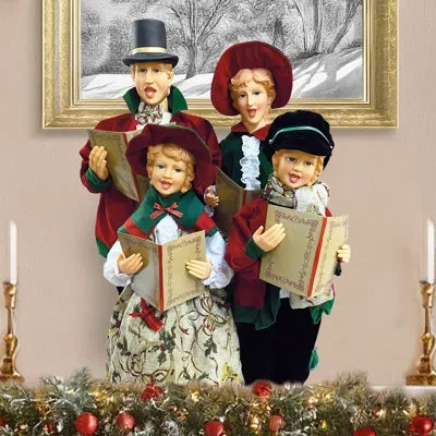 Santa's Workshop 3 Piece Holly Carolers Set In Cream;green;red