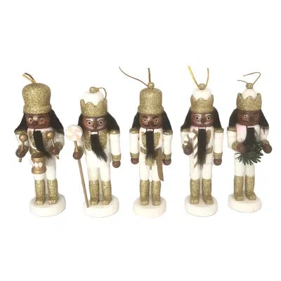 Santa's Workshop 5 Piece Glitter Nutcracker Set In Gold;white