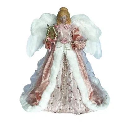 Santa's Workshop Angel Tree Topper In White;pink