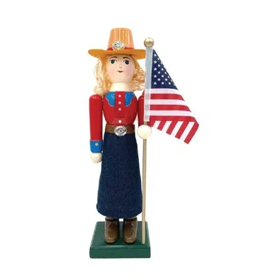 Santa's Workshop Cowgirl And Flag Nutcracker In Blue;red