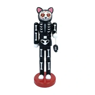 Santa's Workshop Day Of The Dead Cat Nutcracker In Black;white;red