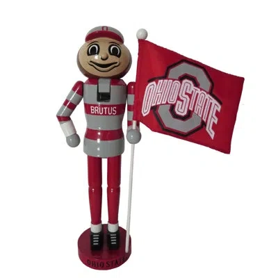 Santa's Workshop Nacc Oh State Mascot Flag Nutcracker In Red;gray