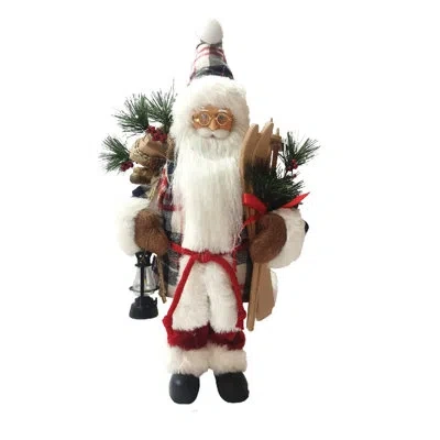 Santa's Workshop Plaid Santa With Skis In White;green;red