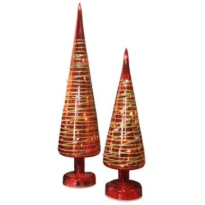 Santa's Workshop Red Glass Led Trees In Gold;red