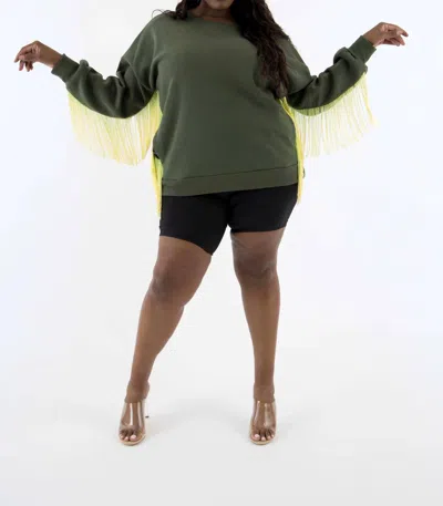 Sante Grace Fashion Is My Passion Sweatshirt In Olive With Electricity In Green