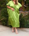 Sante Grace Muse Italian Silk Charmeuse Caftan Dress In Pearl Green In Green