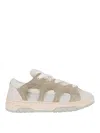 Santha Chic Mesh And Suede Sneakers With Handcrafted Perforated Overlays And Double Lacing In Cream